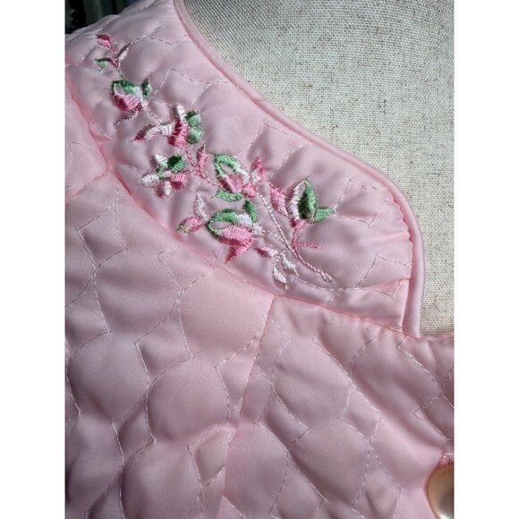 Vtg 50s Barbizon Pink Quilted Bed Jacket Floral Embroidery Cottage Grannycore - Picture 2 of 13